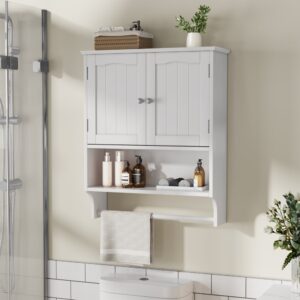 Weißer Badezimmerschrank zur Wandmontage mit Türen und Handtuchhalter 57x70x19cm Spanplatte Weiß Urban Meuble Möbel Badezimmermöbel