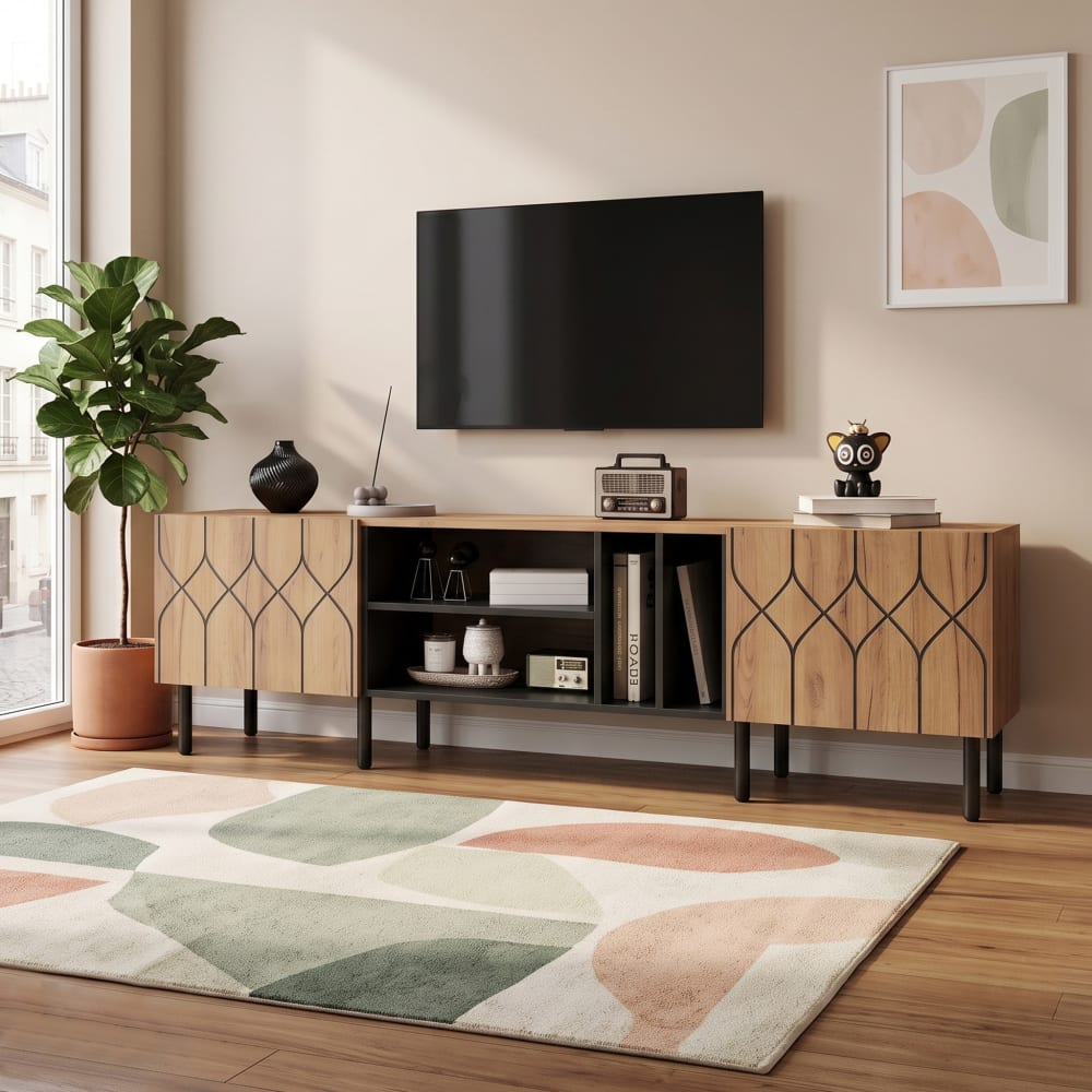 Wohnli Möbelsuche - TV-Board mit Türen im geometrischen Muster