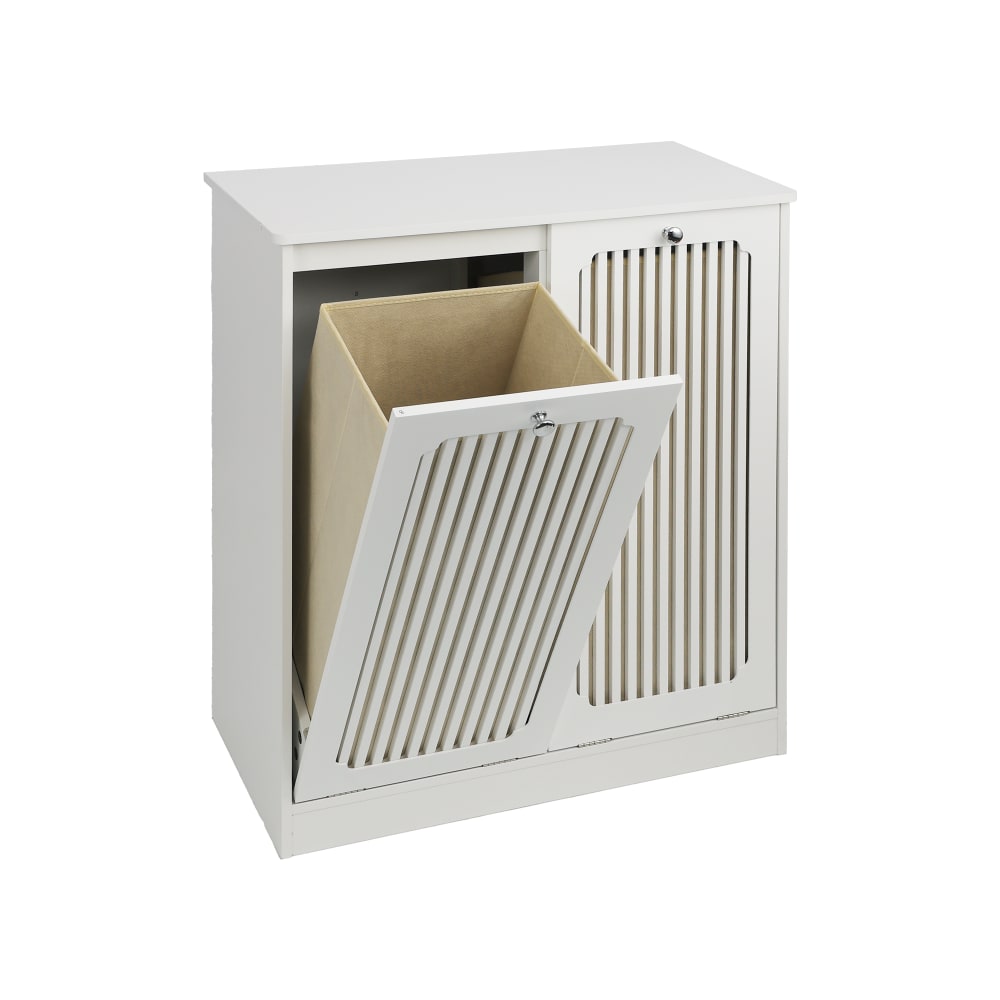 wohnli-moebel-suche-M26185554 Wohnli Möbelsuche - Weißer Lamellen-Wäscheschrank mit Kippfach und Stoffkörben