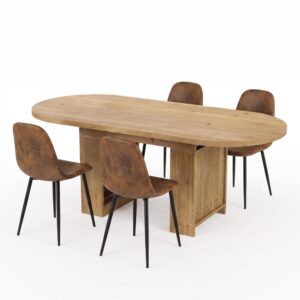 wohnli-moebel-suche-M26185670 Wohnli Möbelsuche - Ausziehbarer Esstisch 200 cm mit 6 Stühlen in Lederoptik