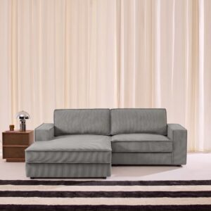 wohnli-moebel-suche-M26185830-1 3-Sitzer Ecksofa mit Cord in hellgrau Ecke links 231x83x153cm Holz Grau sweeek Sofas und Sessel Sofas Ecksofas