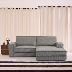 wohnli-moebel-suche-M26185834-1 3-Sitzer Ecksofa mit Cord in hellgrau Ecke rechts 231x83x153cm Holz Grau sweeek Sofas und Sessel Sofas Ecksofas