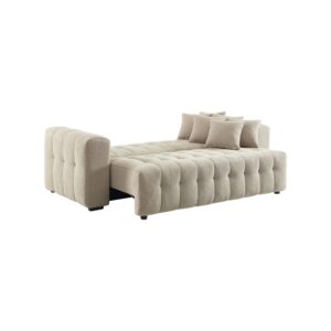 wohnli-moebel-suche-M26185965-1 3-Sitzer Schlafsofa mit Bouclé-Bezug in beige 248x69x100cm Holz Beige sweeek Sofas und Sessel Sofas 2-Sitzer-Sofas & 3-Sitzer-Sofas