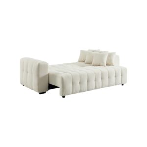 wohnli-moebel-suche-M26185972-1 3-Sitzer Schlafsofa mit Bouclé-Bezug in weiß 248x69x100cm Holz Weiß sweeek Sofas und Sessel Sofas 2-Sitzer-Sofas & 3-Sitzer-Sofas