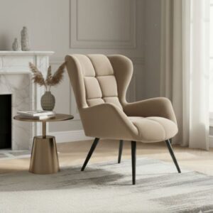 wohnli-moebel-suche-M26186379-1 Samtsessel aus beigem Polyester-Samt mit Metallbeinen 86x91x75cm Samt Beige MSO Sofas und Sessel Sessel, Poufs und Fußbänke Sessel