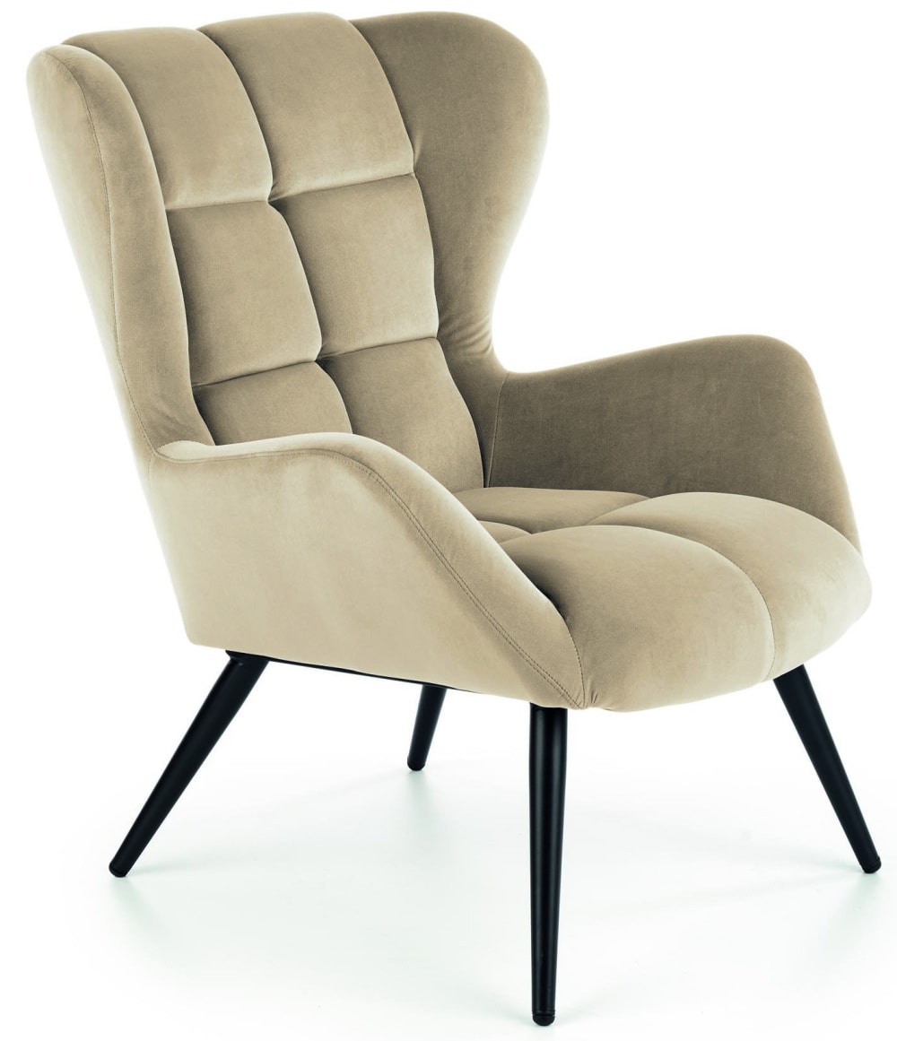 wohnli-moebel-suche-M26186379 Wohnli Möbelsuche - Samtsessel aus beigem Polyester-Samt mit Metallbeinen