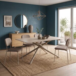 Keramiktisch Travertin-Optik mit X-Gestell Beige 160 cm 160x76x90cm Keramik Beige Konte.Design Möbel Esszimmermöbel Esstische
