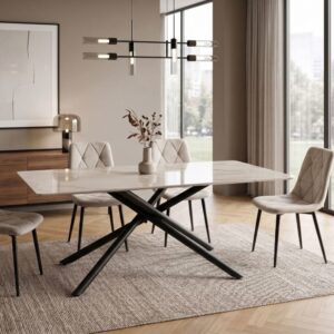 wohnli-moebel-suche-M26187158-1 Keramiktisch Calacatta-Optik mit X-Gestell Anthrazit 140 cm 140x76x80cm Keramik Weiß Konte.Design Möbel Esszimmermöbel Esstische