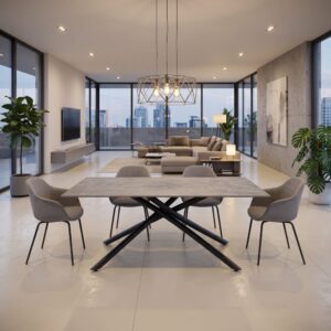 wohnli-moebel-suche-M26187160-1 Keramiktisch graue Steinoptik mit X-Gestell Anthrazit 160 cm 160x76x90cm Keramik Grau Konte.Design Möbel Esszimmermöbel Esstische