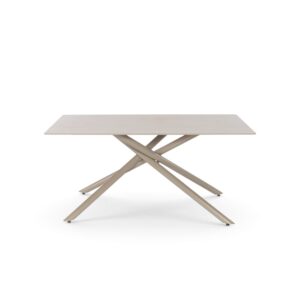 Wohnli Möbelsuche - Keramiktisch Travertin-Optik mit X-Gestell Beige 140 cm