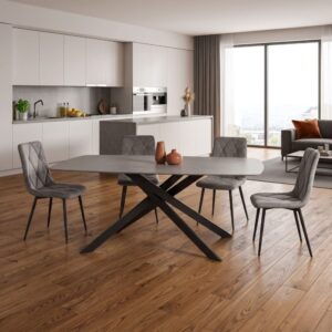 wohnli-moebel-suche-M26187165-1 Keramiktisch graue Steinoptik mit X-Gestell Anthrazit 180 cm 180x76x90cm Keramik Grau Konte.Design Möbel Esszimmermöbel Esstische
