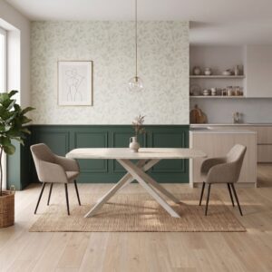 Keramiktisch Travertin-Optik mit X-Gestell Beige 180 cm 180x76x90cm Keramik Beige Konte.Design Möbel Esszimmermöbel Esstische