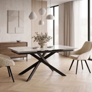 Ausziehbarer Tisch aus weißer Keramik in Calacatta-Gold-Optik 160–240 160x76x90cm Keramik Weiß Konte.Design Möbel Esszimmermöbel Esstische