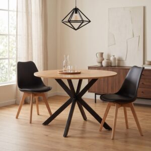Runder Tisch Eiche-Laminat mit X-Gestell Anthrazit Ø110 cm 110x76x110cm Holz Braun Konte.Design Möbel Esszimmermöbel Esstische