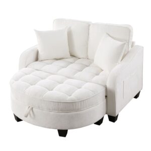Wohnli Möbelsuche - Beiges Sofa-Bett mit Stauraumhocker für kleine Räume