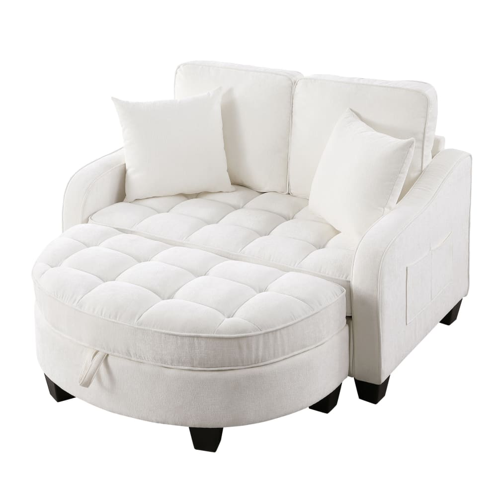 wohnli-moebel-suche-M26187697 Wohnli Möbelsuche - Beiges Sofa-Bett mit Stauraumhocker für kleine Räume