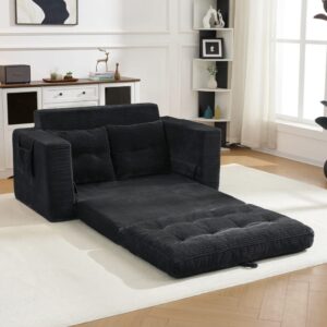 wohnli-moebel-suche-M26187702-1 2-Sitzer Schlafsofa klappbar mit Taschen 140x85x67 cm Schwarz 140x67x85cm Samt Schwarz MODFU Sofas und Sessel Sofas 2-Sitzer-Sofas & 3-Sitzer-Sofas