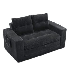 Wohnli Möbelsuche - 2-Sitzer Schlafsofa klappbar mit Taschen 140x85x67 cm Schwarz