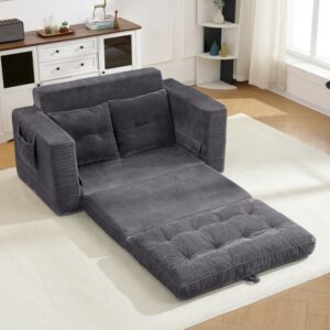 wohnli-moebel-suche-M26187705-1 2-Sitzer Schlafsofa klappbar mit Taschen 140x85x67 cm Dunkelgrau 140x67x85cm Samt Grau MODFU Sofas und Sessel Sofas 2-Sitzer-Sofas & 3-Sitzer-Sofas