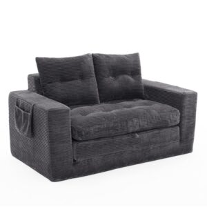 Wohnli Möbelsuche - 2-Sitzer Schlafsofa klappbar mit Taschen 140x85x67 cm Dunkelgrau
