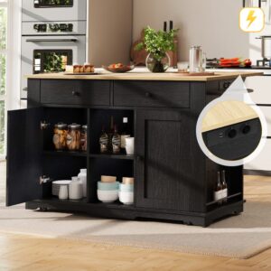 wohnli-moebel-suche-M26187938-1 Kücheninsel aus MDF und Metall mit Steckdosen Schwarz/Natur 152x92x60cm Metall Schwarz REDOM Möbel Küchenmöbel Kücheninseln & Servierwägen