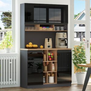 wohnli-moebel-suche-M26188170-1 Küchenschrank aus MDF mit Schublade Schwarz/Natur 105x185x45cm Spanplatte Schwarz REDOM Möbel Esszimmermöbel Sideboards, Highboards & niedrige Anrichten