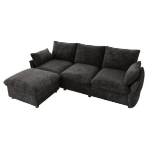 wohnli-moebel-suche-M26188795 Wohnli Möbelsuche - Ecksofa 3-Sitzer aus Chenille dunkelgrau mit Hocker