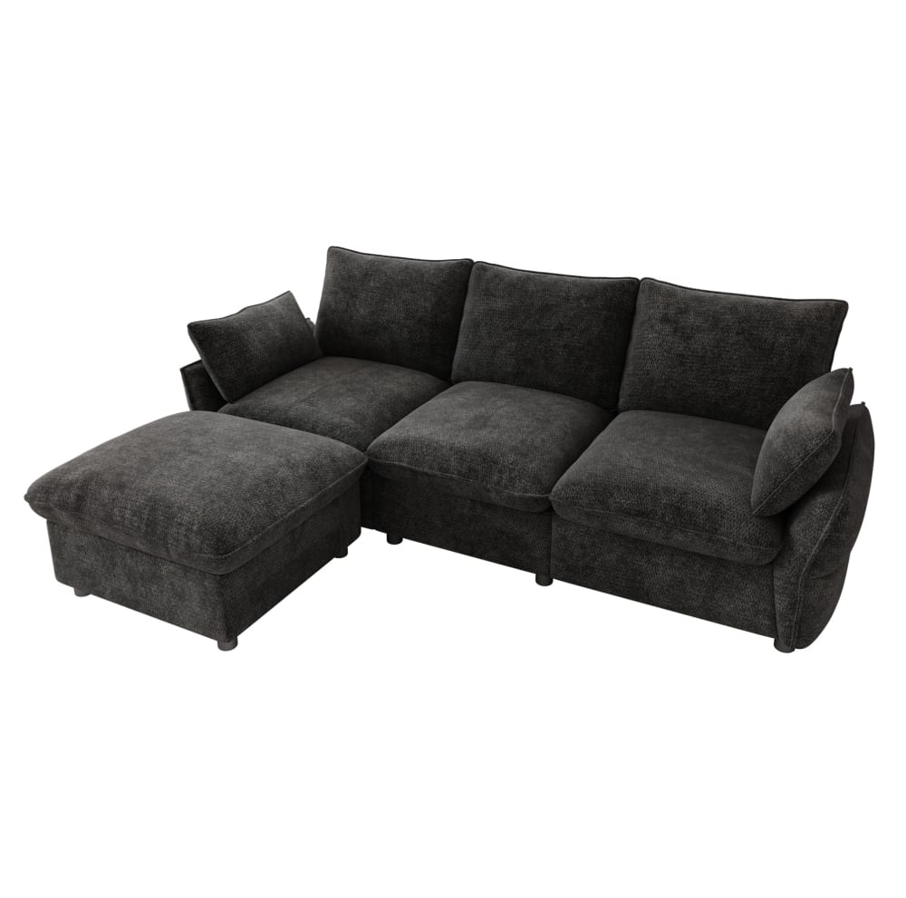 wohnli-moebel-suche-M26188795 Wohnli Möbelsuche - Ecksofa 3-Sitzer aus Chenille dunkelgrau mit Hocker