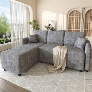 wohnli-moebel-suche-M26188797-1 Ecksofa aus Chenille grau mit Relaxfläche 187x144x86 cm 188x86x144cm Stoff Grau Hauss Spole Sofas und Sessel Sofas Ecksofas