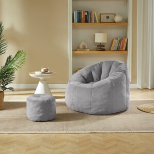 Sitzsack aus Polyester grau mit Fußhocker 105x105x70 cm 105x70x105cm Stoff Grau Hauss Spole Sofas und Sessel Sessel, Poufs und Fußbänke Sessel