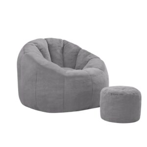 Wohnli Möbelsuche - Sitzsack aus Polyester grau mit Fußhocker 105x105x70 cm