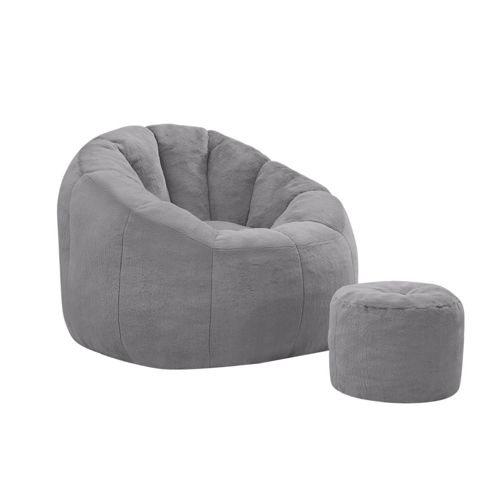 wohnli-moebel-suche-M26188892 Wohnli Möbelsuche - Sitzsack aus Polyester grau mit Fußhocker 105x105x70 cm