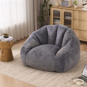 Sitzsack aus Polyester in Kunstfell-Optik grau mit Rückenlehne 111x75x123cm PES - Polyester Grau Hauss Spole Sofas und Sessel Sessel, Poufs und Fußbänke Sessel
