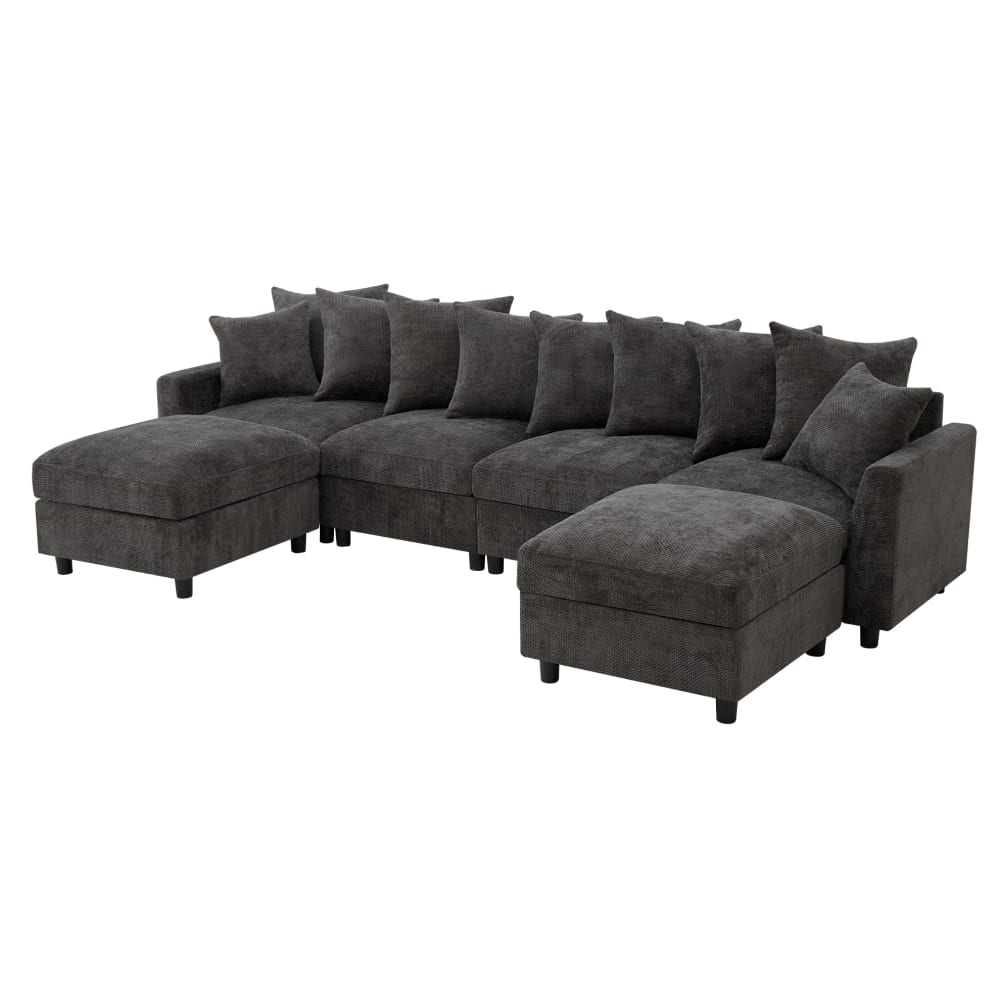 Wohnli Möbelsuche - Modulares Sofa aus Chenille grau mit Hockern 283x153