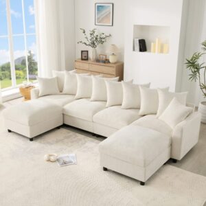 Modulares Ecksofa aus Chenille beige 6-Sitzer 283x79x154cm Stoff Beige Hauss Spole Sofas und Sessel Sofas Wohnlandschaften