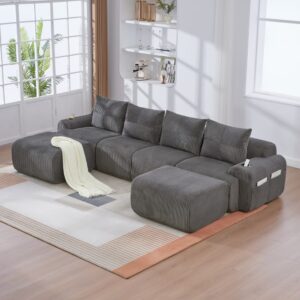 wohnli-moebel-suche-M26188922-1 Modulares 4-Sitzer-Sofa aus Cord dunkelgrau 333x174x80 cm 333x80x174cm Stoff Grau Hauss Spole Sofas und Sessel Sofas Wohnlandschaften
