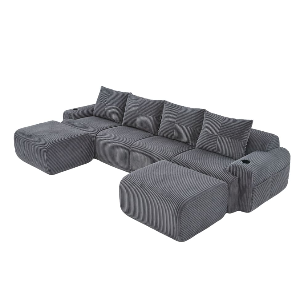 Wohnli Möbelsuche - Modulares 4-Sitzer-Sofa aus Cord dunkelgrau 333x174x80 cm
