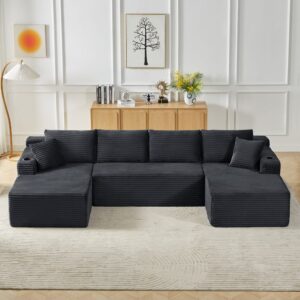 Modulares Sofa 3-teilig aus Cordstoff dunkelgrau 339x82x168cm Stoff Grau Hauss Spole Sofas und Sessel Sofas Wohnlandschaften