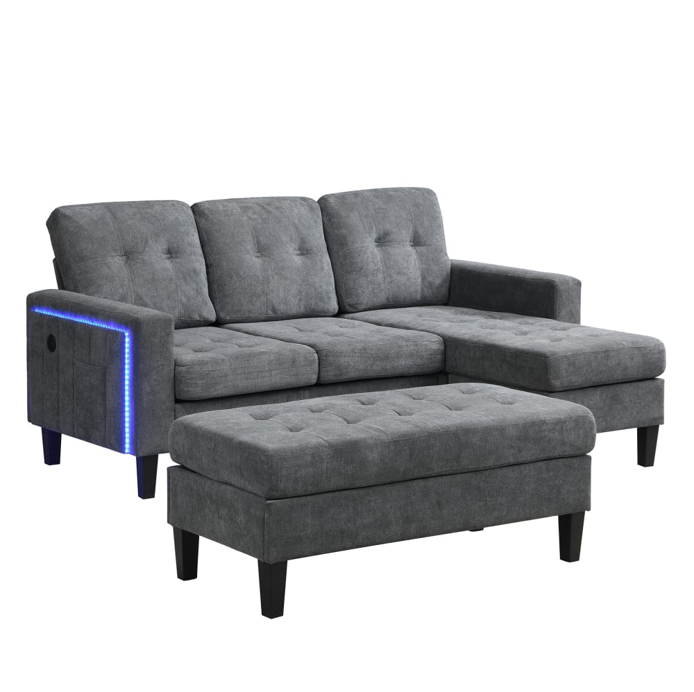Wohnli Möbelsuche - Modulares Ecksofa aus Chenille antikgrau 185x135 cm
