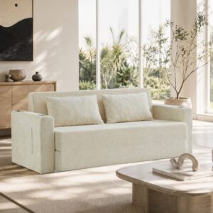 wohnli-moebel-suche-M26188948-1 Schlafsofa 2-Sitzer aus Chenille beige mit USB 153x65x77cm Stoff Beige Hauss Spole Sofas und Sessel Sofas Modulare Sofas