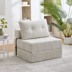 wohnli-moebel-suche-M26188950-1 Klappsofa aus Chenille mit Kissen beige 79x180x18 cm 79x57x79cm Stoff Beige Hauss Spole Sofas und Sessel Sofas Modulare Sofas