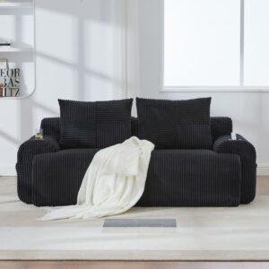 wohnli-moebel-suche-M26188951-1 2-Sitzer-Sofa modular mit Getränkehalter aus Cord schwarz 200x99x80 cm 200x80x99cm Stoff Schwarz Hauss Spole Sofas und Sessel Sofas Modulare Sofas