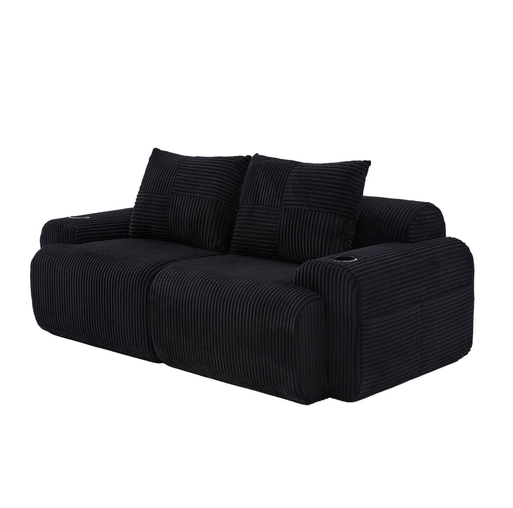 Wohnli Möbelsuche - 2-Sitzer-Sofa modular mit Getränkehalter aus Cord schwarz 200x99x80 cm