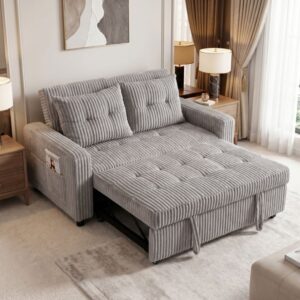 wohnli-moebel-suche-M26188954-1 Schlafsofa 2-Sitzer aus Polyester hellgrau mit Seitentaschen 157x91x90cm PES - Polyester Grau Hauss Spole Sofas und Sessel Sofas Modulare Sofas