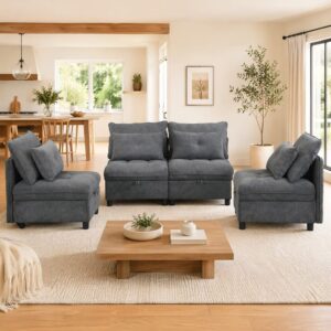 wohnli-moebel-suche-M26188956-1 Modulsofa Chenille antikgrau 4-Sitzer mit Stauraum 274x87x76cm Stoff Grau Hauss Spole Sofas und Sessel Sofas Modulare Sofas