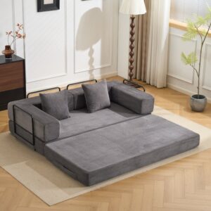 wohnli-moebel-suche-M26188960-1 Schlafsofa mit Cordbezug dunkelgrau 185x60x93cm Stoff Grau Hauss Spole Sofas und Sessel Sofas Modulare Sofas