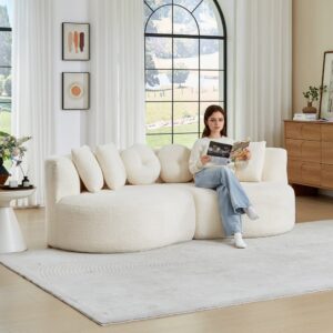 wohnli-moebel-suche-M26188964-1 Chenille Sofa beige mit 6 Kissen 223x79x109 cm 223x79x109cm Stoff Beige Hauss Spole Sofas und Sessel Sofas Modulare Sofas