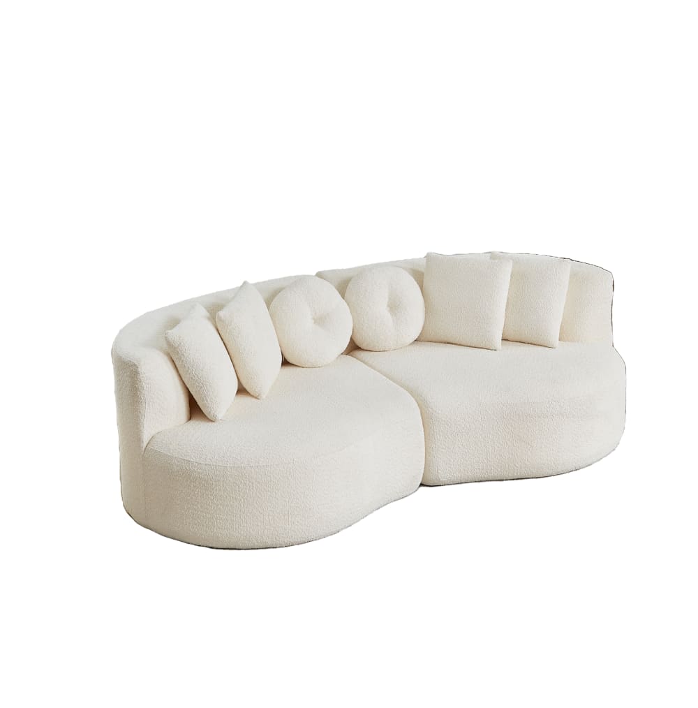 wohnli-moebel-suche-M26188964 Wohnli Möbelsuche - Chenille Sofa beige mit 6 Kissen 223x79x109 cm