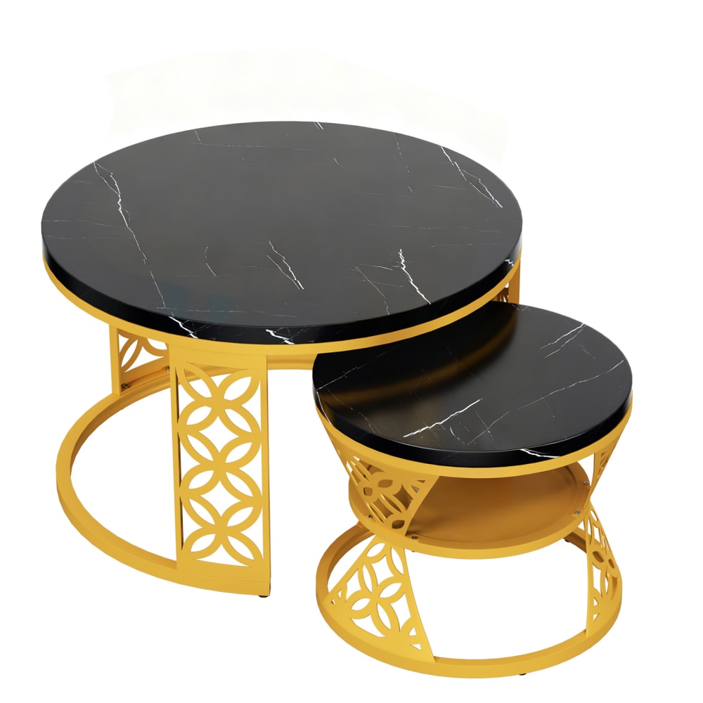 Wohnli Möbelsuche - 2er-Set Couchtische aus Metall schwarz und goldfarben