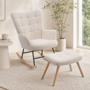 wohnli-moebel-suche-M26188970-1 Schaukelstuhl aus Lammwolle beige mit Fußstütze 88x91x68cm Metall Beige Hauss Spole Möbel Wohnzimmermöbel Couchtische